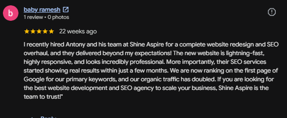 Shine Aspire Google My Business Client Review 18