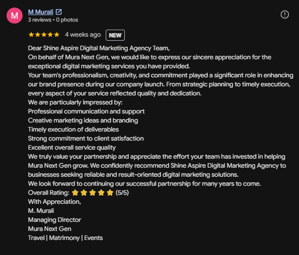 Shine Aspire Google My Business Client Review 5